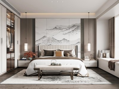 新中式卧室3D模型下载